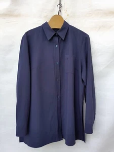 Burberry Blouse Womens 12 Navy Blue Embroidered Pocket Logo Made in Spain EU 44 - Picture 1 of 13