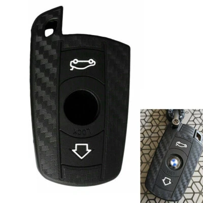1pc Carbon Fiber Soft Silicone Remote Key FOB Case Cover For BMW 1 3 5 Series - Image 1 of 4