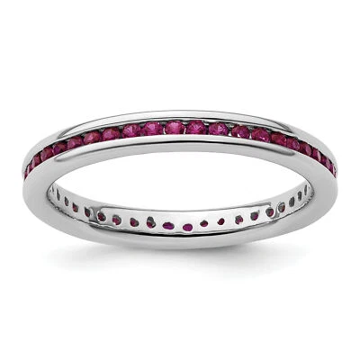 Silver Stackable Expressions Polished Created Ruby Ring QSK660 - Image 1 of 4