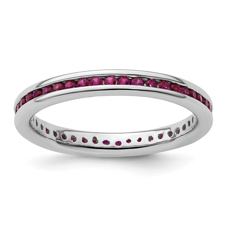 Silver Stackable Expressions Polished Created Ruby Ring QSK660 - Image 1 of 4