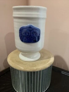 VINTAGE RARE ROYAL COPENHAGEN WHITE CERAMIC WITH BLUE RAISED DESIGN TUMBLER - Picture 1 of 9
