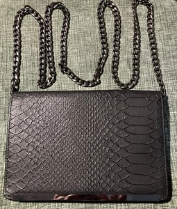 Mossimo Supply Small Crossbody Metal Strap Bag Black Envelope Flap Faux Leather - Picture 1 of 18