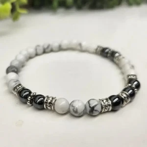 Pain Relief Bracelet- Hematite/White Howlite Bracelet 6mm, 7.5" long - Picture 1 of 1