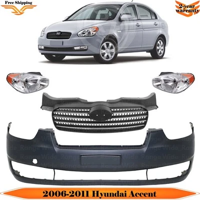 Front Bumper Cover Fascia & Grille Assembly Kit For 2006-2011 Hyundai Accent Foto 1 de 4