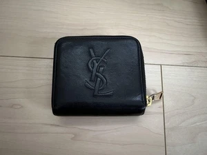 Authentische YSL Yves Saint Laurent schwarze Geldbörse mit Doppelfaltung Goldreißverschluss schmales Design - Bild 1 von 12