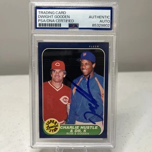 PSA 1986 Fleer #638 Charlie Hustle & Dr K Dwight Gooden Auto w/Pete Rose - Picture 1 of 2