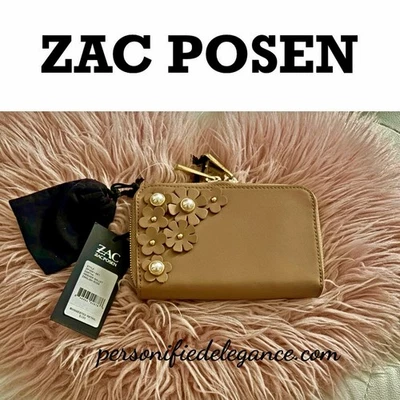 NEW Zac Posen Eartha Pearl English Rose Leather Indexer Zip Around Wallet $195 - Image 1 of 4