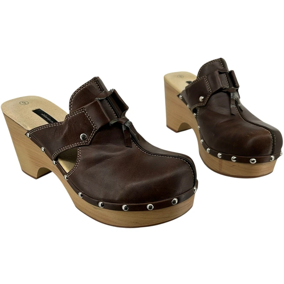 Vintage y2k Women's Size 9 Xhilaration Brown Chunky platform Wooden Mules Clogs  - Image 1 of 4