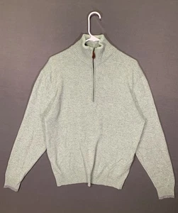 BORN 100% Cashmere Quarter Zip Green/Gray Sweater With Elbow Pads Sz Large - Picture 1 of 13