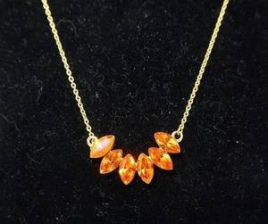 Signed SWAROVSKI REMIX Six Marquis Orange Crystals & Gold Tone Necklace, 18" - Picture 1 of 5