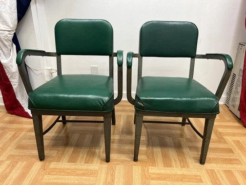 Vintage INDUSTRIAL OFFICE CHAIR PAIR desk tanker arm mid century modern set lot Cover