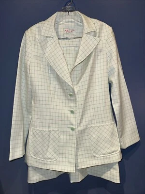 Womens Vintage 28” Waist Polyester Skirt Suit White Green, Plaid Vincenti - Image 1 of 4
