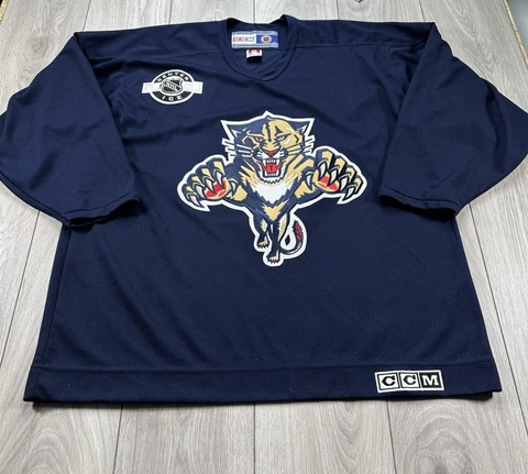 Vintage CCM Hockey Jersey NHL Florida Panthers Mens XL Navy Blue Embroidered 90s Cover