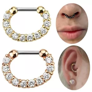 16G ROSE GOLD GOLD TITANIUM 10 GEM CLICKER SEPTUM STEEL NOSE TRAGUS PIERCING  - Picture 1 of 4