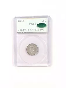 1862 seduto Liberty Dime 10C PCGS MS64 verde CAC ~ supporto sonaglio OGH vintage - Foto 1 di 5