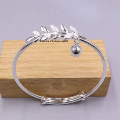 Pure 999 Fine Silver Women's Bracelet Adjustable Bangle 2.36inch Olive Branch - Image 1 of 4