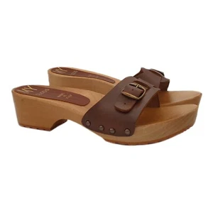 Zoccoli in legno con tomaia in pelle sandali in legno leggeri - MY62 MARRONE - Foto 1 di 5