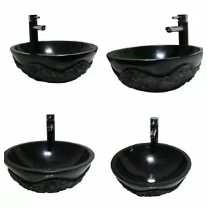ROUND Black RUSTIC STONE MARBLE Nero Marquina basin sink bowl Bathroom 42cm - Picture 1 of 12