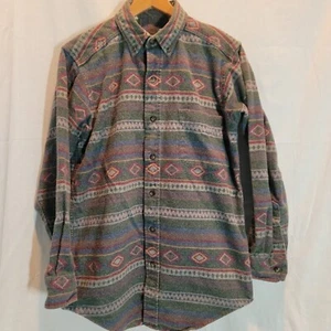 Vintage LL Bean Shirt Mens Small Flannel Aztec Geometric Button Down - Picture 1 of 7