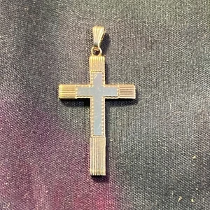 "COLGANTE CRUZ A RAYAS DE PLATA ESTERLINA DE 1"" .925 ALTO PULIDO" - Imagen 1 de 8