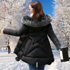 Winter Womens Warm Hooded Down Long Jacket Thicken Cotton Padded Coat Fur Collar