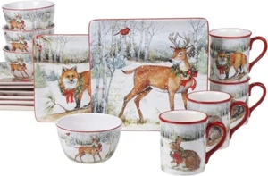 Certified International Winter In Wild 16 pc Square Dinnerware Set Service for 4 - Picture 1 of 5