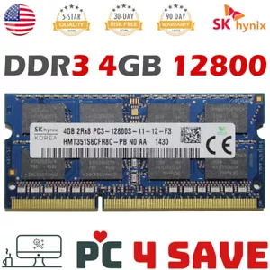 4GB DDR3 1600 MHz 2Rx8 PC3-12800S SODIMM 1.5V 204 P Mini PC Laptop RAM SK Hynix - Picture 1 of 2