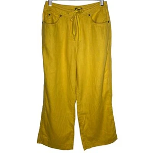 J Jill Womens Size 2 Yellow Linen Wide Leg Pants Drawstring Relaxed Fit - Picture 1 of 9