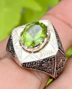 Natural Peridot 3ct Silver 925 Beautiful Ring Men's Wear Lush Green Peridot Gift - Picture 1 of 8
