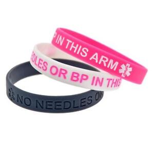 X2 No Needles or BP in this arm Medical Alert ID Silicone Wristband Bracelet 