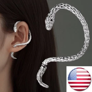 Silver Snake Ear Stud Cuff Wrap Earring - Fashion Gothic Punk Wind - New - Picture 1 of 7