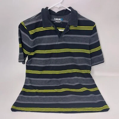 Camisa Polo HAWK Jóvenes Niños XL Extra Grande Negra Gris Amarilla Rayas Manga Corta Foto 1 de 4
