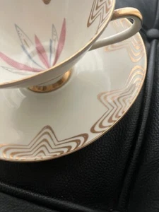 VINTAGE MITTERTEICH Bavaria Germany Cup Saucer SET Gold MCM Geometric 45 6572 - Picture 1 of 8