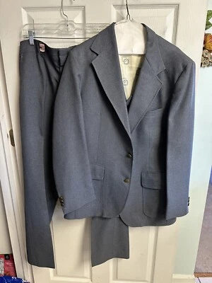 VNT 70s Haggar 3 Piezas Gris Sarga Chaleco Occidental Traje Chaqueta 44r 33x29 Pantalones Discoteca Foto 1 de 4