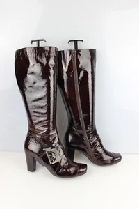 GINO VAELLO bottes cuir vernis bordeaux foncé bouts carrés T 40 Très bon état - Picture 1 of 11
