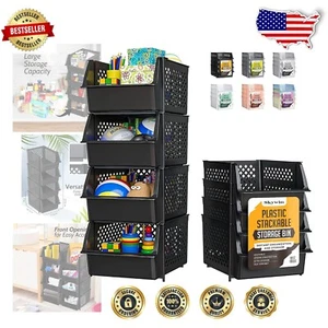 Ventilated Plastic Storage Containers - 4 Count Stackable Bins for Every Room - Picture 1 of 9