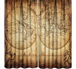 JEKENO Alte Weltkarte Verdunkelungsvorhänge, Rustikal Maritim Ösen Paneele, 52 x 63 - Bild 1 von 8