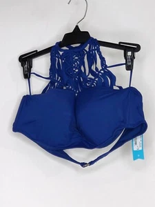 NWT Ambrielle Swimming Halter Top Blue Built In Bra Spaghetti Strap Hook Closure - Picture 1 of 2