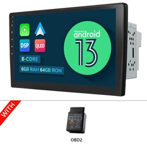 OBD+Double 2 DIN 10.1" Android 13 8-Core 6+64GB QLED Touch Screen Car Stereo GPS - Picture 1 of 24