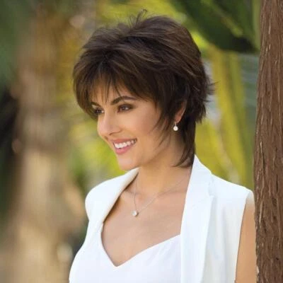 Women dark Brown Short Wigs Pixie Cut Synthetic brown Wigs Natural Looking - Image 1 of 4