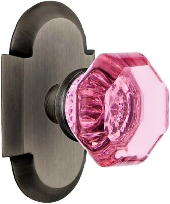 [怀旧 720313] Cottage Plate Passage 华尔道夫粉色水晶门把手,锡质 — 第 1/4 张图片