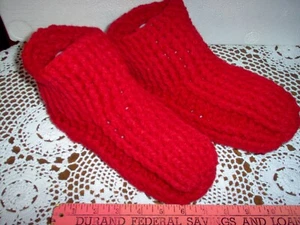 New, handmade crochet slippers, unisex, med/large, red a - Picture 1 of 4