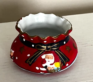 BORSA GIOCATTOLO BABBO NATALE VINTAGE 3" ROTONDA CERAMICA PORTACANDELE VOTIVO VACANZA - Foto 1 di 8