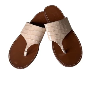 Sandalias de Tanga J.Crew Croc-Repujado Correa Ancha Beige Talla 8.5 BE803 Hechas en Italia - Imagen 1 de 8
