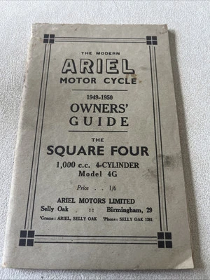 Ariel Motor Cycle Owners Guide 1949-50 Square Four 1000 cc 4-cylinder Model 4G - Image 1 of 4