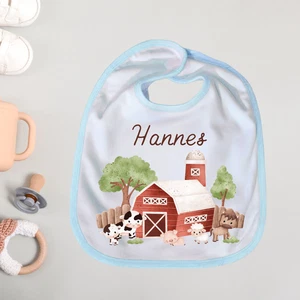 Babylätzchen „Bauernhof mit Name“ – personalisierbar – Hellblau - Bild 1 von 1