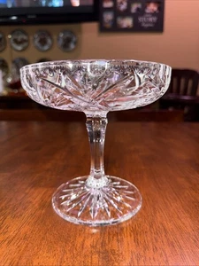 Vtg Lead Crystal Glass Footed Stem Hand Cut Pinwheels & Fans Bowl Compote 6"H - Picture 1 of 9