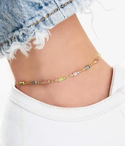 10” Women’s Anklet Pastel CZ Gold Tone Chain Boho Multicolor NIB - Picture 1 of 4