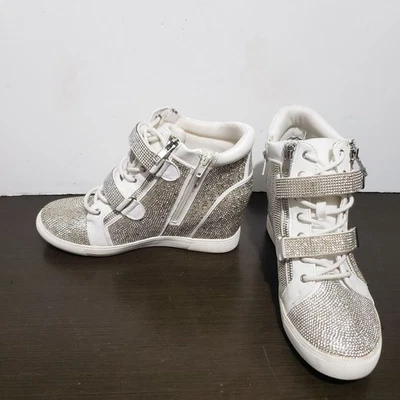 INC International Concepts Debby Wedge Sparkle Silver Rhinestones Sneakers 9 - Image 1 of 4