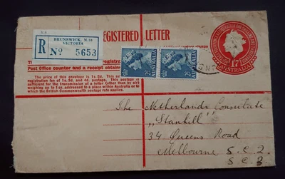 1958 COMMERCIAL REGISTERED COVER AUSTRALIA TO NETHERLANDS K6 - Image 1 of 2